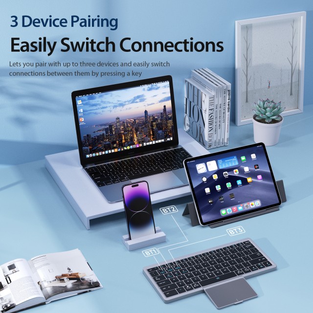 BT5.0 Multi-Device Smart Trackpad Keyboard Cover Magnetic Detachable ...