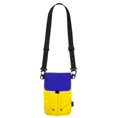 Lightweight nylon crossbody bag in Blue-Yellow color with three pockets for everyday carry