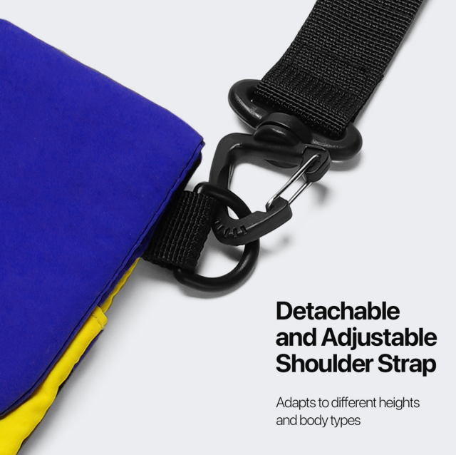 Lightweight nylon crossbody bag in Blue-Yellow color with three pockets for everyday carry