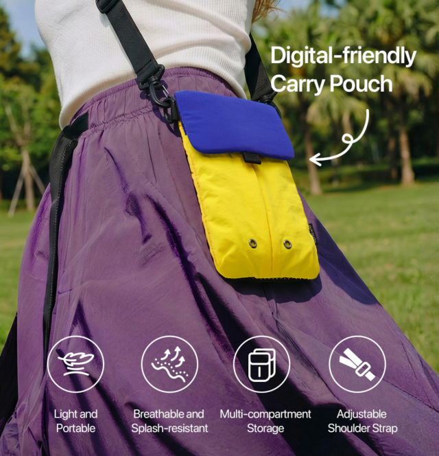 Lightweight nylon crossbody bag in Blue-Yellow color with three pockets for everyday carry