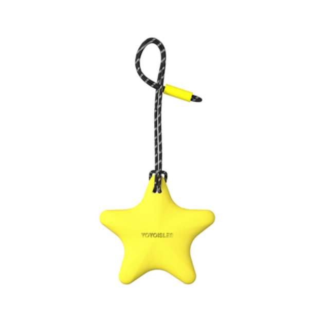 Wholesale eco-friendly EVA and nylon cord AirTag case in a cute yellow star shape with a braided lanyard, ideal for boutiques and fashion accessories.