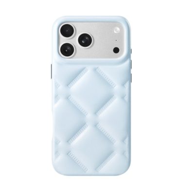 Wholesale EVA puffer phone case in pastel blue with cloud quilted texture and shockproof bumper for iPhone 17 bulk order