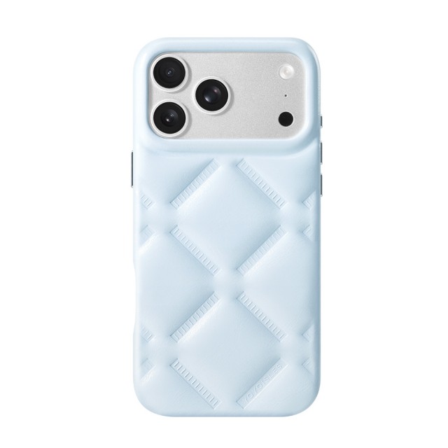 Wholesale EVA puffer phone case in pastel blue with cloud quilted texture and shockproof bumper for iPhone 17 bulk order