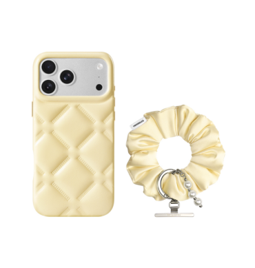 Wholesale combo set of EVA puffer phone case and matching satin scrunchie wrist strap for iPhone aesthetic accessories bulk order
