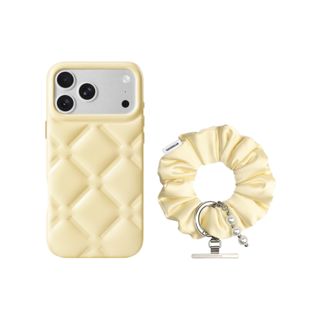 Wholesale combo set of EVA puffer phone case and matching satin scrunchie wrist strap for iPhone aesthetic accessories bulk order